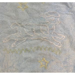 AMY COE LIMITED EDITION CHENILLE Blue Lamb Stars Blocks BABY BLANKET Flawed